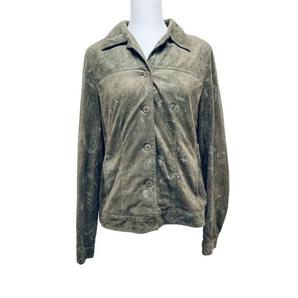 RAFAEL Jackets & Blazers - RAFAEL Blazer Jacket Size 10 Women’s Floral Embroidered Faux Suede Button Front